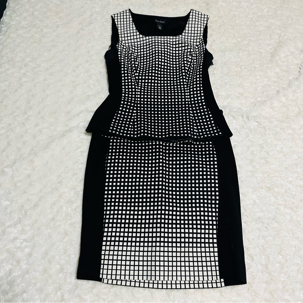 WHBM Graphic Black White Peplum Tank Skirt Suit Set size 0